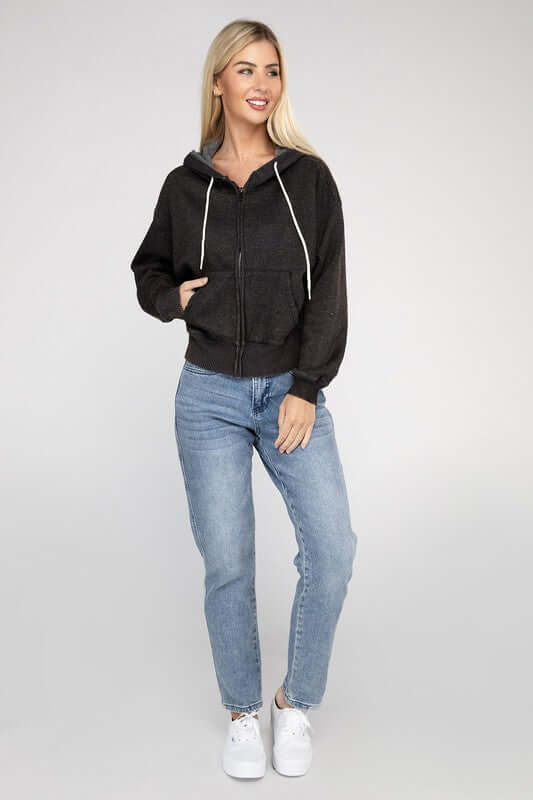 Acid Wash Fleece Cropped Zip-Up Hoodie, ZENANA, $ 49.95