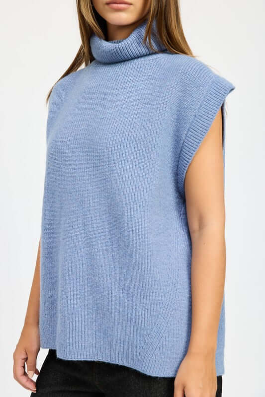 Split Back Short Sleeve Turtle Neck Sweater Top