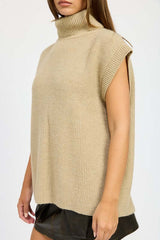 Split Back Short Sleeve Turtle Neck Sweater Top