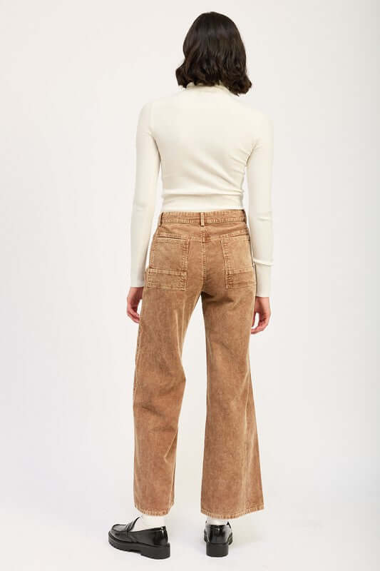 Sepia Brown Distressed Corduroy Wide Leg Pants