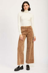 Sepia Brown Distressed Corduroy Wide Leg Pants