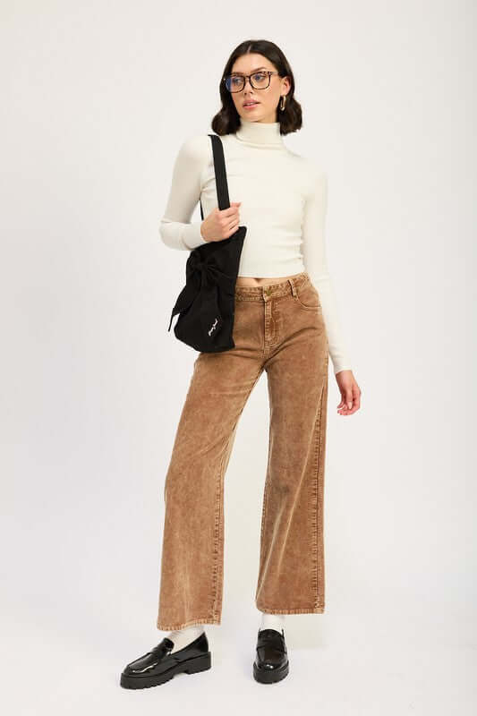 Sepia Brown Distressed Corduroy Wide Leg Pants