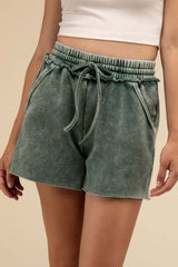 Acid Wash Fleece Drawstring Shorts with Pockets, ZENANA, $ 32.95