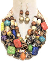 Willow Wood Resin Statement Necklace Earrings Set