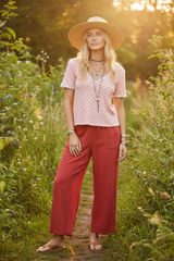 Pink Floral V-Neck Short Sleeve Rib T-Shirt