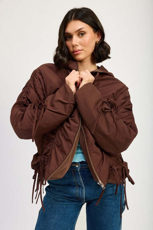 Ruched Puff Zip Up Jacket