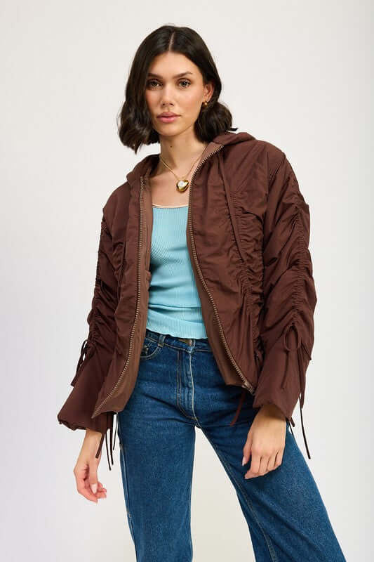 Ruched Puff Zip Up Jacket