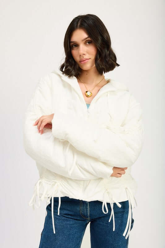 Ruched Puff Zip Up Jacket