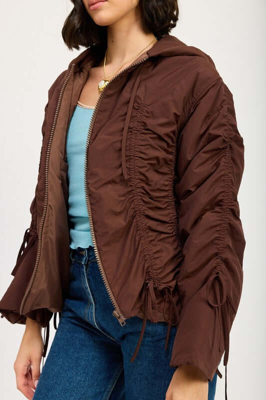 Ruched Puff Zip Up Jacket