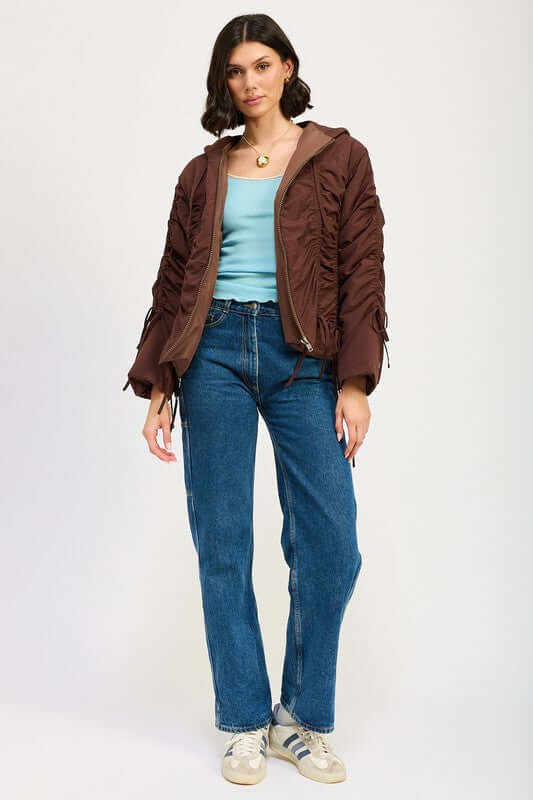 Ruched Puff Zip Up Jacket