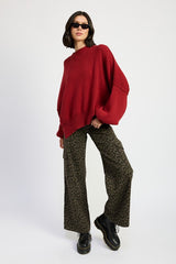 Grey Leopard Mid Rise Wide Leg Cargo Pants