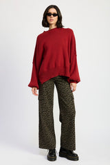 Grey Leopard Mid Rise Wide Leg Cargo Pants