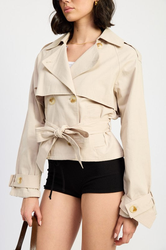 Taupe Layered Trench Style Jacket