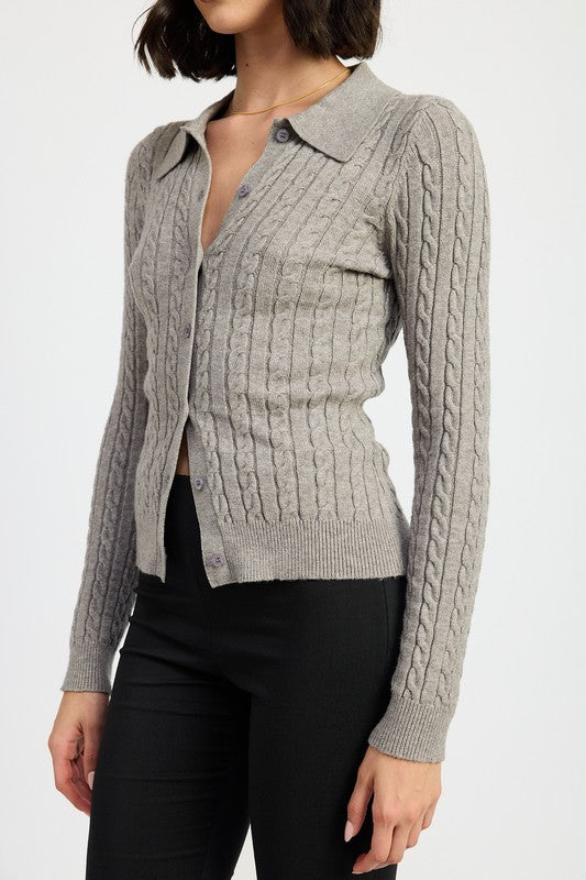 Grey Cable Knit Cardigan Top