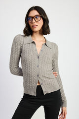 Grey Cable Knit Cardigan Top