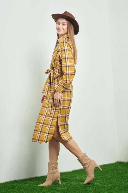 Shop Plaid Print Collar Long Shirt Drress | Women's Boutique Clothing, Dresses, USA Boutique