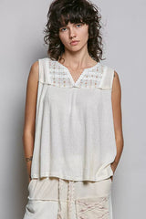 Off White Lace Detail Double Gauze Patch Sleeveless Top Boho Fashion, Tank Tops, $ 59.00, A Moment Of Now™