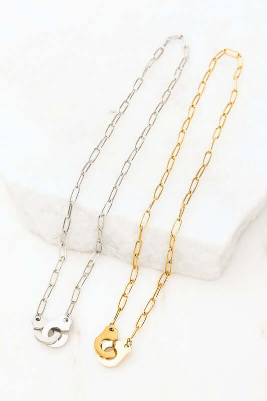 18K Stainless Steel Handcuff Necklace - Edgy & Stylish, Necklace, $ 18.00, A Moment Of Now™