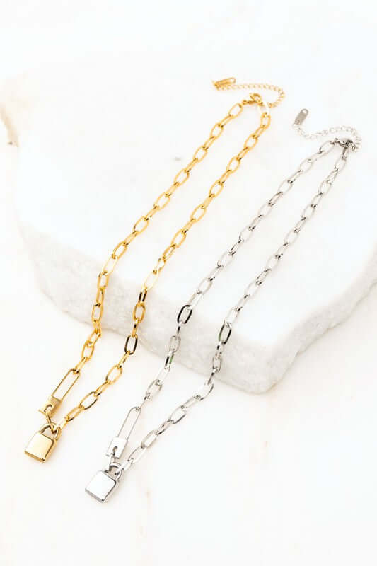 18K Stainless Steel Lock & Clip Chain Necklace, Necklaces, $ 15.00, A Moment Of Now™