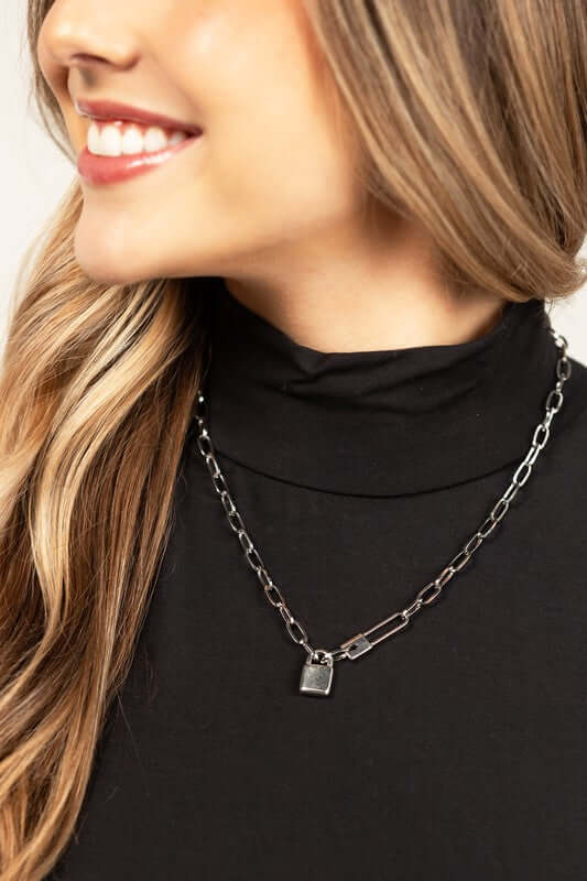 18K Stainless Steel Lock & Clip Chain Necklace, Necklaces, $ 15.00, A Moment Of Now™