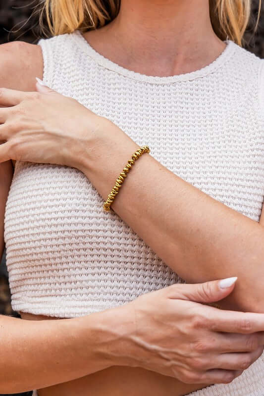 18K Stainless Steel Twisted Bead Bracelet, Bracelets, $ 18.00, A Moment Of Now™