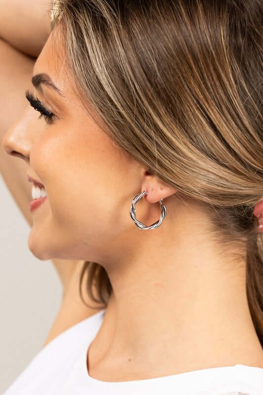 Elegant 18K Stainless Steel Twisted Hoop Earrings, Earrings, $ 18.00, A Moment Of Now™