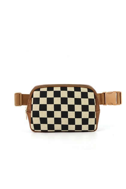 Alva Mixed Media Check Sling Belt Bum Bag - Stylish & Versatile, Crossbody Bags, $ 30.00, A Moment Of Now™