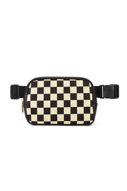Alva Mixed Media Check Sling Belt Bum Bag - Stylish & Versatile, Crossbody Bags, $ 30.00, A Moment Of Now™