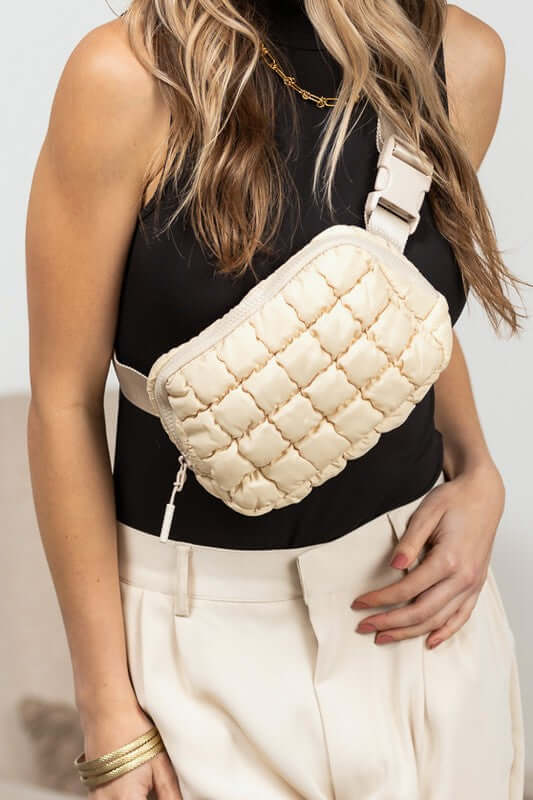 Evyn Quilted Puffer Sling Belt Bum Bag - Stylish & Convenient, Sling Bags, $ 35.00, A Moment Of Now™
