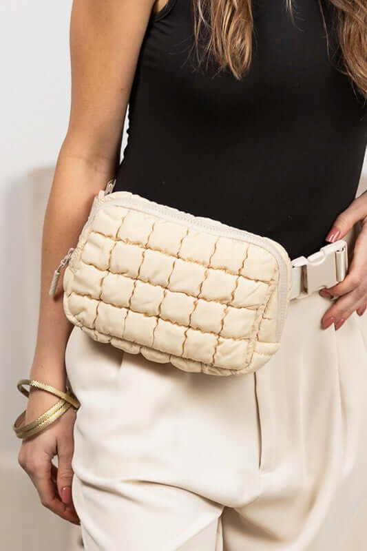Evyn Quilted Puffer Sling Belt Bum Bag - Stylish & Convenient, Sling Bags, $ 35.00, A Moment Of Now™