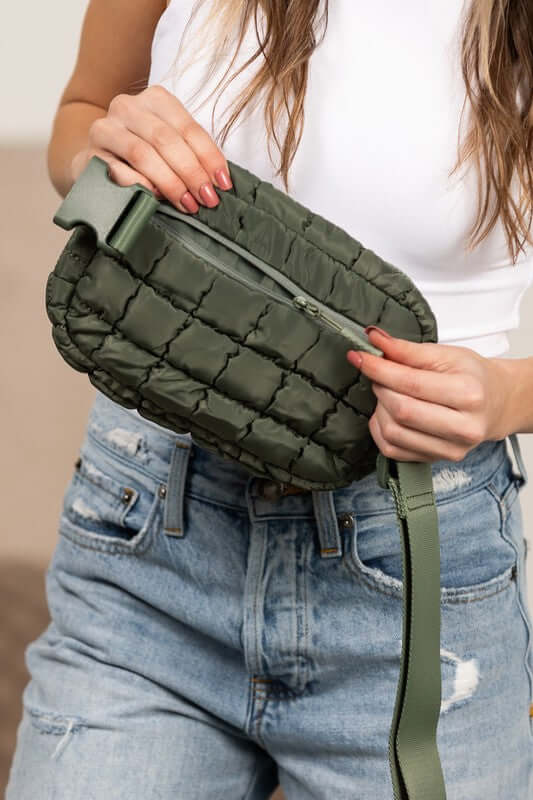 Evyn Quilted Puffer Sling Belt Bum Bag - Stylish & Convenient, Sling Bags, $ 35.00, A Moment Of Now™
