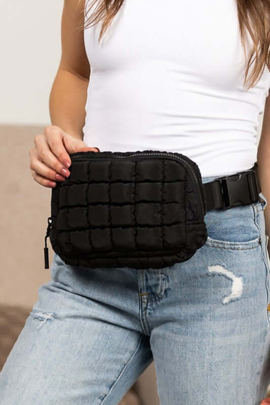 Evyn Quilted Puffer Sling Belt Bum Bag - Stylish & Convenient, Sling Bags, $ 35.00, A Moment Of Now™