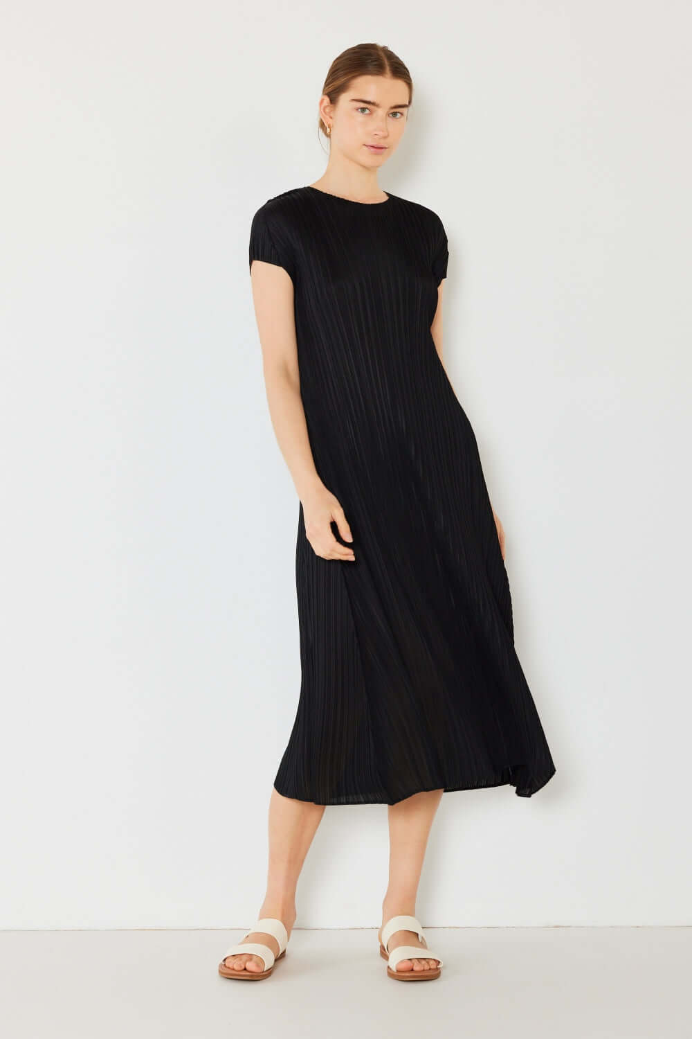 Solid Pleated Cap Sleeve A-Line Dress, Marina West Swim, $ 63.00