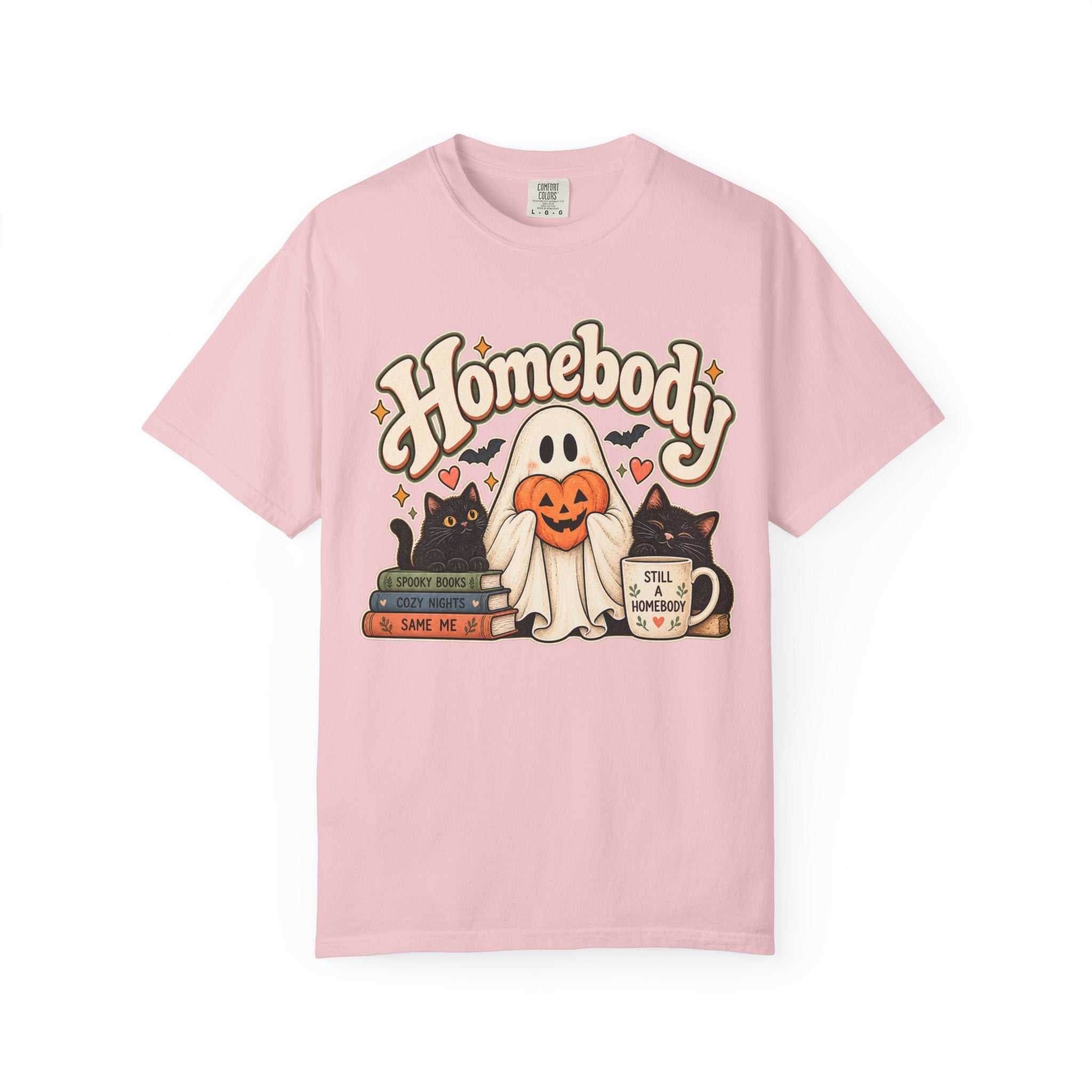 Homebody Halloween T-Shirt — Ghost, Cats & Pumpkin Comfort Colors® Tee
