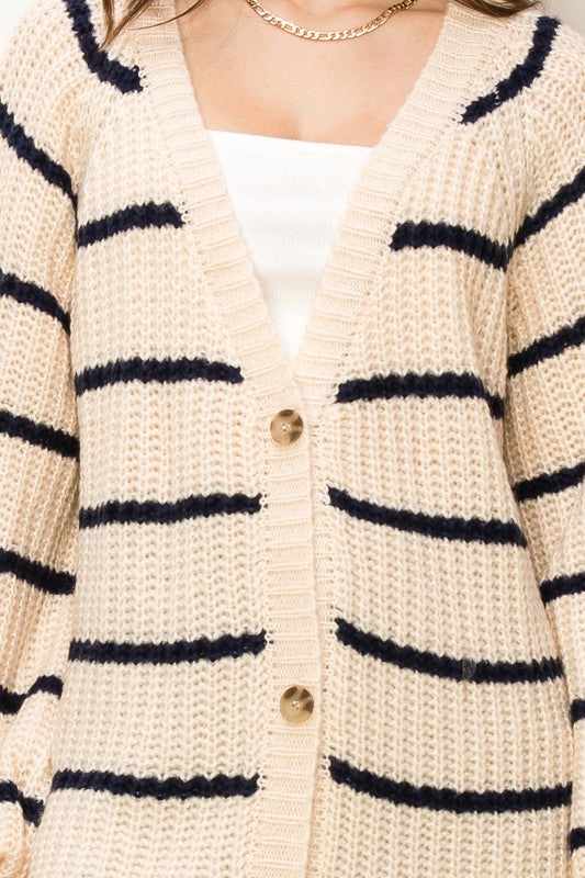 Shop Women's Cream Brown Oversized Striped Sweater Cardigan , Cardigans, USA Boutique