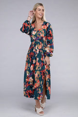 Shop Green Floral Satin Pleated Maxi Dress | Women's Boutique Clothing, Dresses, USA Boutique