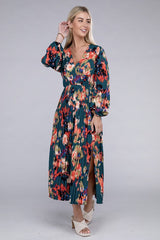 Green Floral Satin Pleated Maxi Dress, Nuvi Apparel, A Moment Of Now