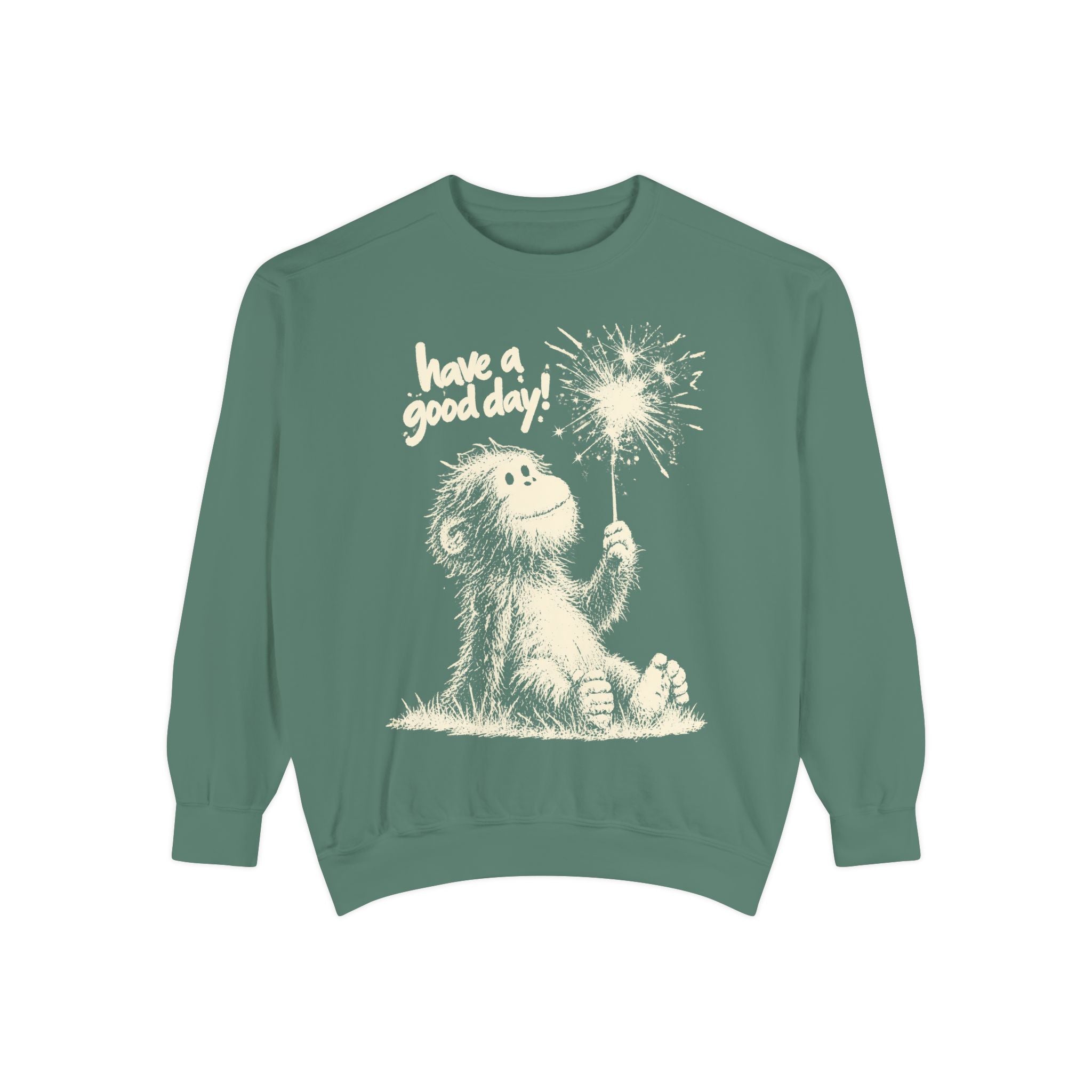 Garment-dyed Baby Bigfoot sparkler crewneck product mockup