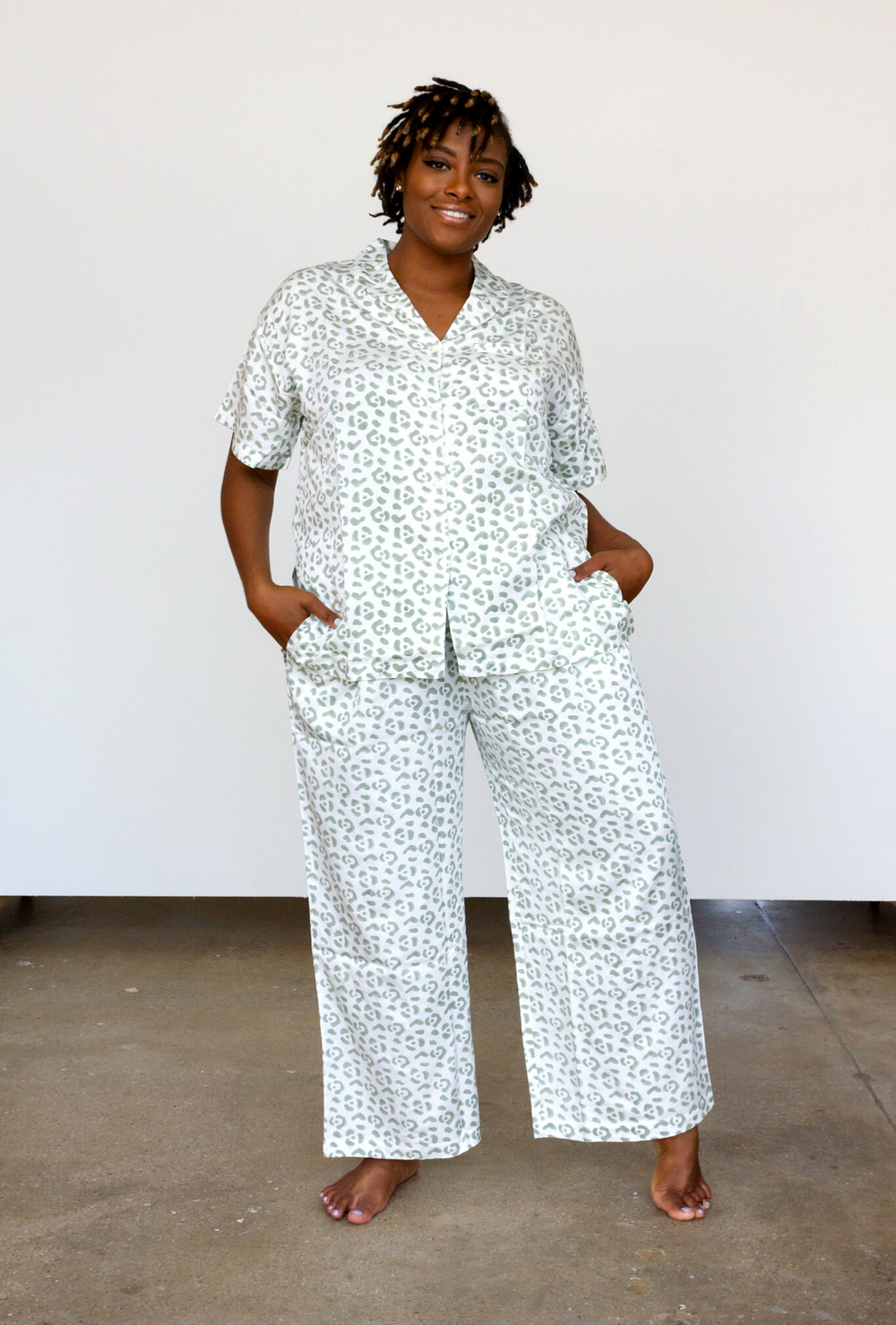 Leopard Pajama Modal Set in Cream + Sage | Boutique In USA, PJs, $ 138.00, A Moment Of Now™