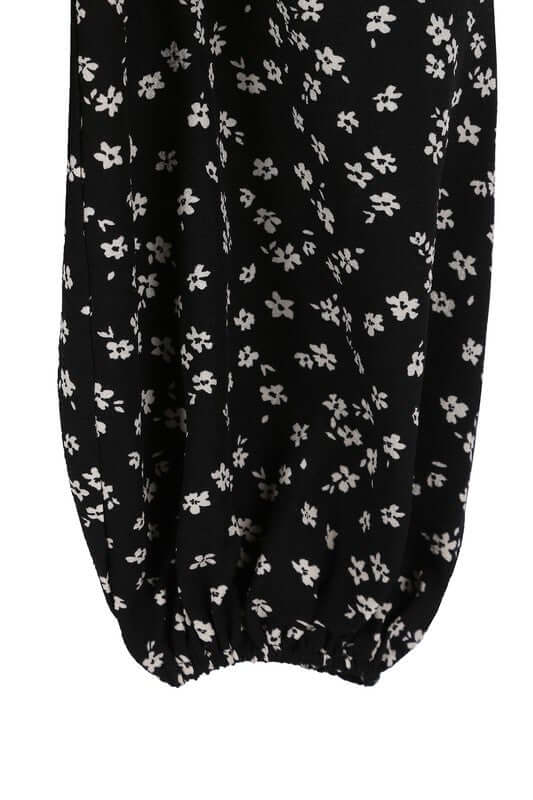 Black Ruched Floral Print Crop Top with Puff Sleeves, Lilou, A Moment Of Now