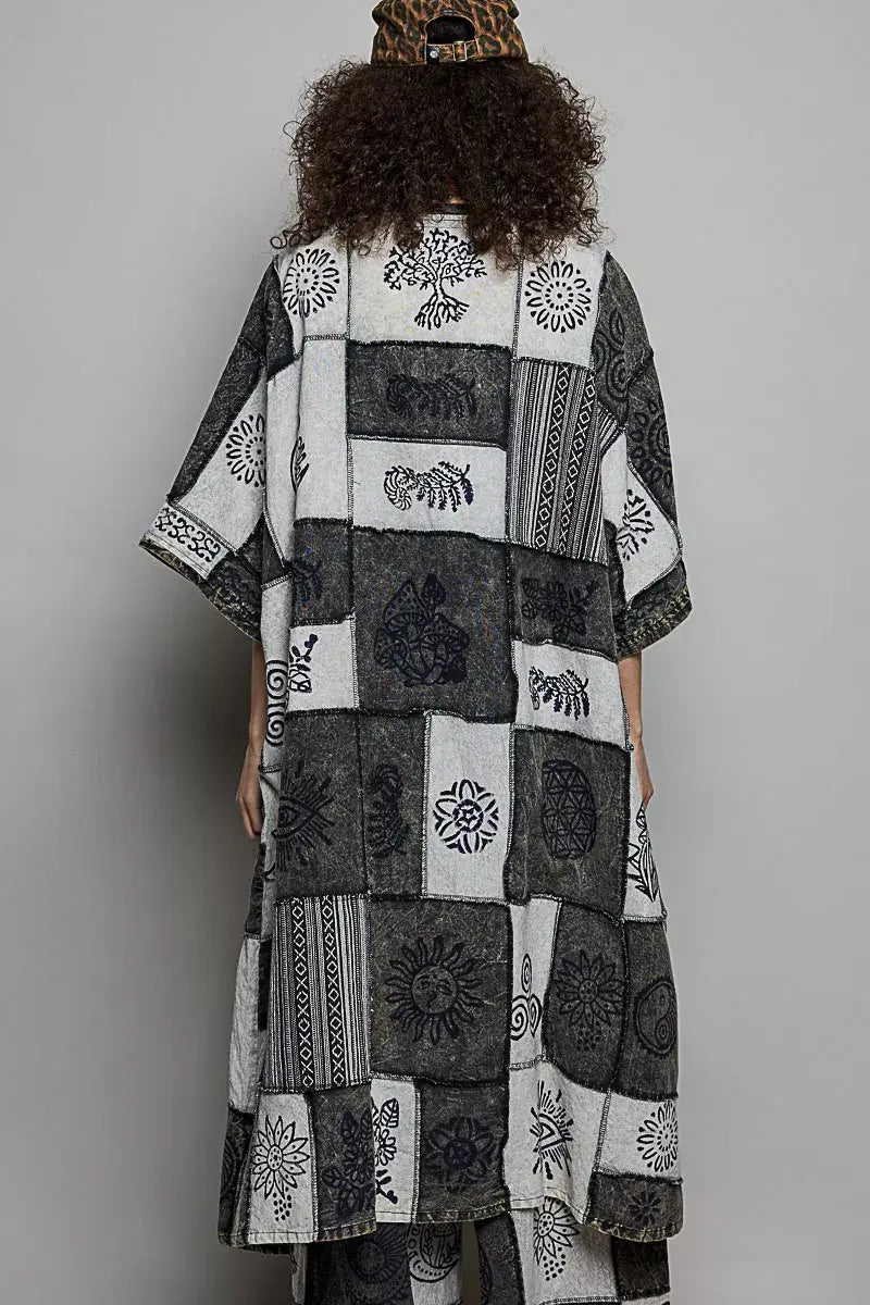 Black White Printed Patchwork Longline Cardigan Boho Fashion, Cardigans, $ 65.00, A Moment Of Now™