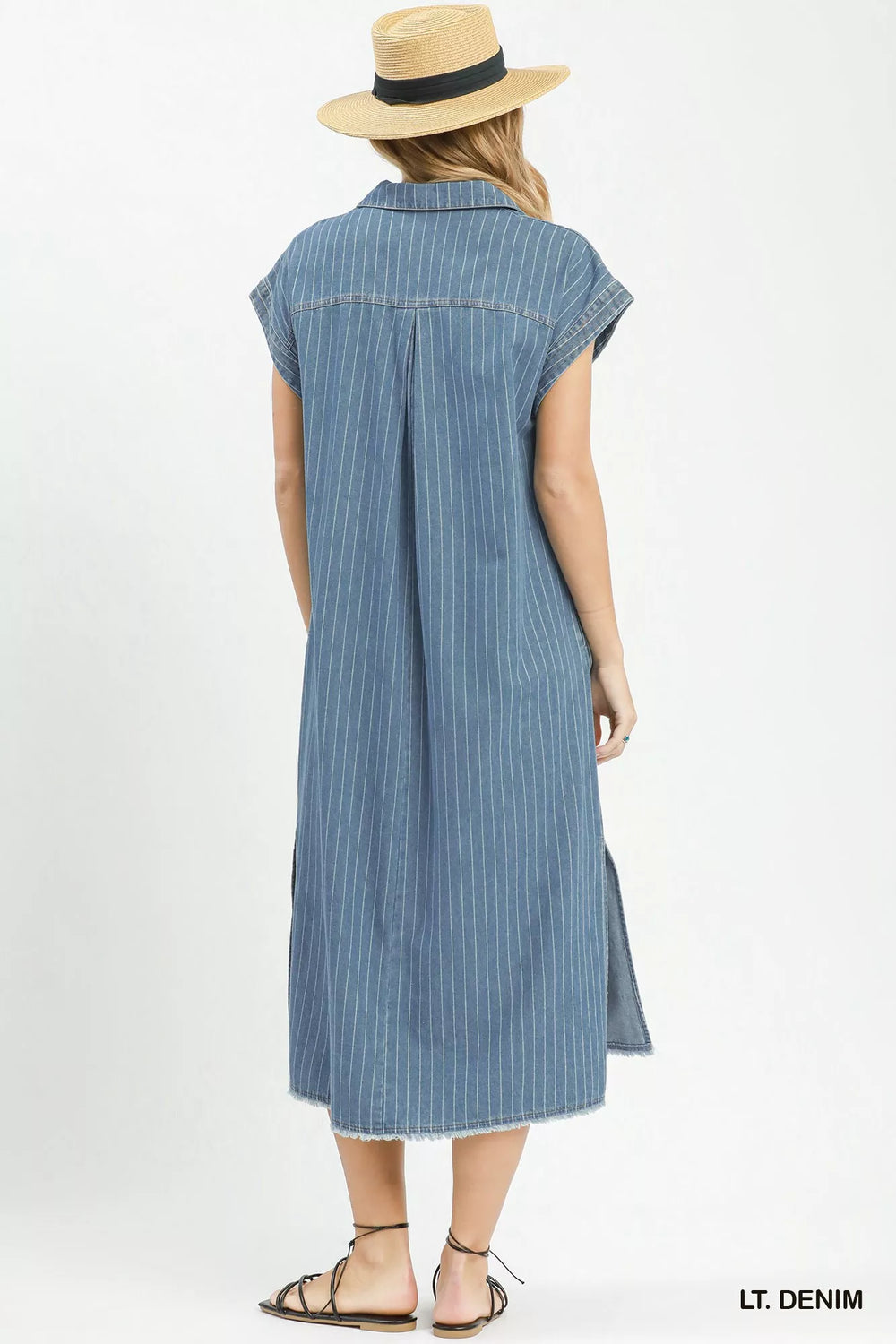 Umgee Pinstripe Denim Collared Midi Dress with Side Slits | Boutique In USA, Dresses, $ 69.00, A Moment Of Now™