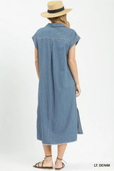 Umgee Pinstripe Denim Collared Midi Dress with Side Slits | Boutique In USA, Dresses, $ 69.00, A Moment Of Now™