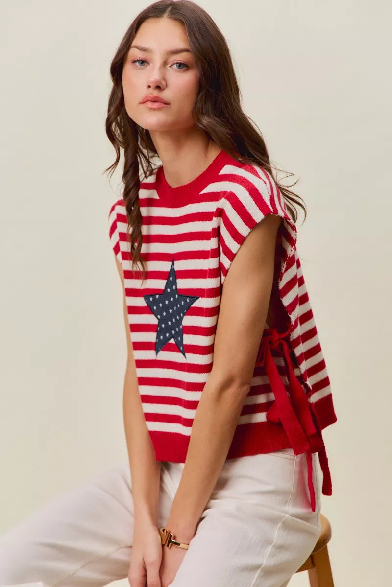 Stripe Star Patch 4th Of July Side Tie Vest Top | Boutique In USA, Vests, $ 49.00, A Moment Of Now™