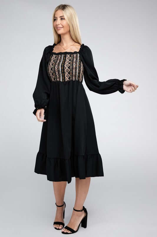 Black Square Neck Smocked Dress, Nuvi Apparel, $ 41.95