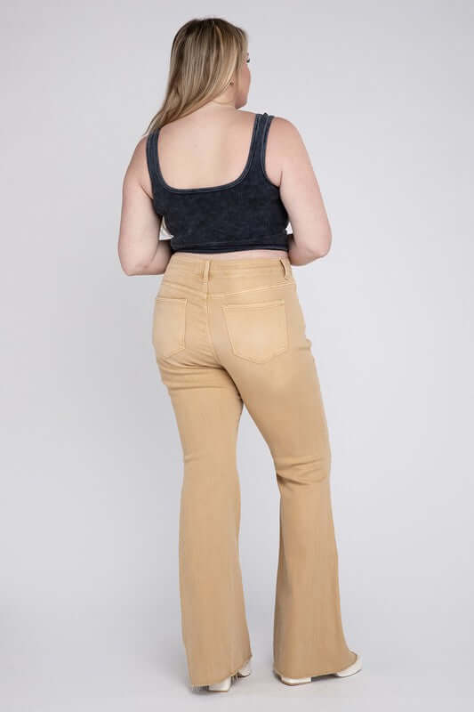 Plus Size Sand High Rise Distressed  Flare Jeans