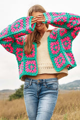 Floral Square Crochet Open Knit Cardigan