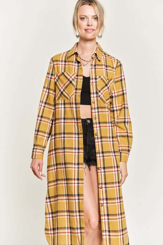 PLAID PRINT COLLAR LONG SHIRT DRESS PLUS, Jade By Jane, $ 69.00