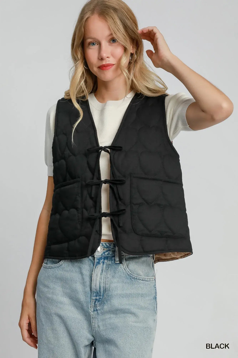 Chic Black Heart Quilted Tie-Front Vest Jacket, Vests Jackets, $ 55.00, A Moment Of Now™