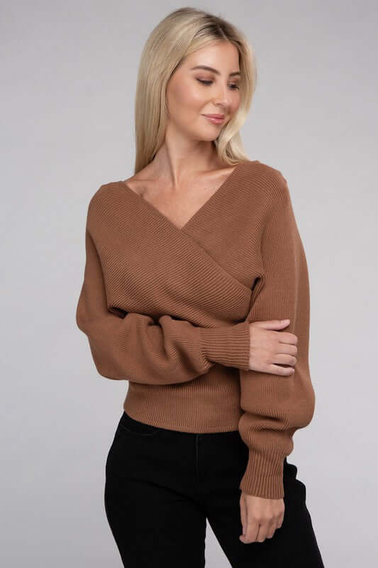 Viscose Cross Wrap Pullover Sweater, ZENANA, $ 41.95